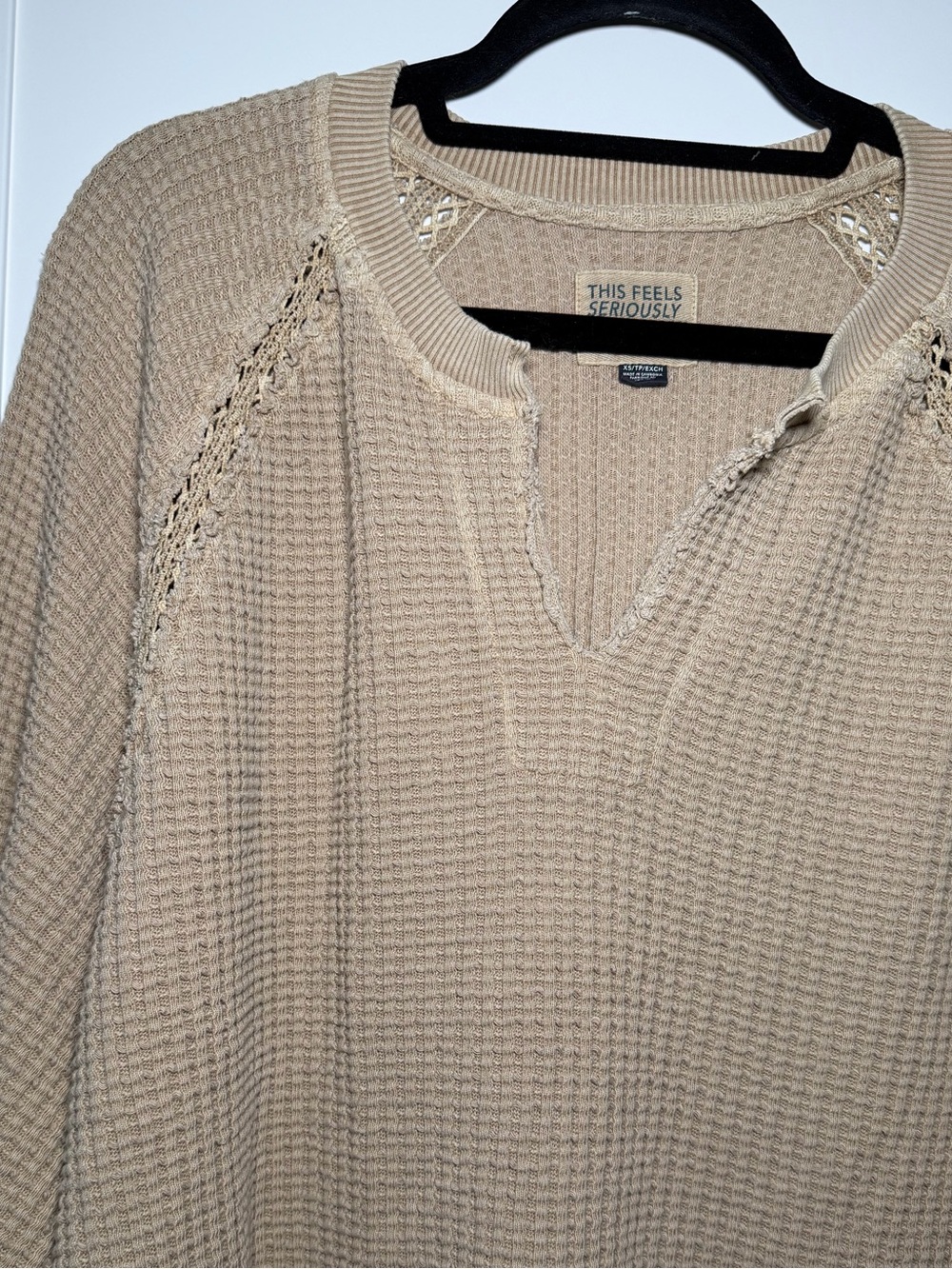 American Eagle Seriously Lived In Waffle Knit Oversized Sweatshirt Top Comfy - Picture 2 of 4